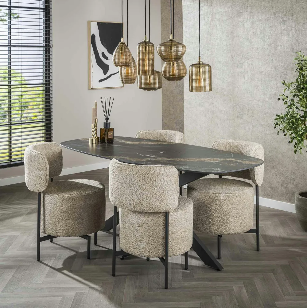 Chaises Contemporaines|Meubles De Cuisine·Chaises|SAVONE Chaise blanche ronde en tissu bouclette (lot de 2)