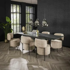 Chaises Contemporaines|Meubles De Cuisine·Chaises|SAVONE Chaise blanche ronde en tissu bouclette (lot de 2)