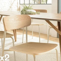 Chaises En Bois|Chaises Contemporaines|TIM Chaise bois et métal blanc style écolier (lot de 2)