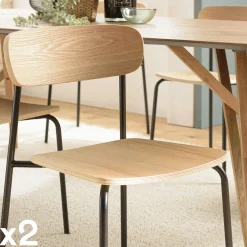 Chaises En Bois|Chaises Contemporaines|TIM Chaise bois et métal noir style écolier (lot de 2)