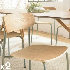 Chaises En Bois|Chaises Contemporaines|TIM Chaise bois et métal terracota style écolier (lot de 2)