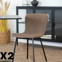 Chaises Contemporaines|Meubles De Cuisine·Chaises|LOTA Chaise bouclette beige pieds métal noir (lot de 2)