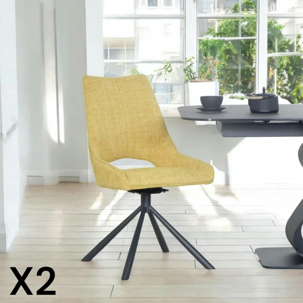 Meubles De Cuisine·Chaises|Chaises Capitonnées|LIGURIE Chaise contemporaine pivotante moutarde (lot de 2)