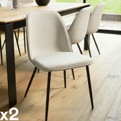 Chaises Capitonnées|Chaises Contemporaines|TIM Chaise contemporaine tissu marron dossier droit (lot de 2)