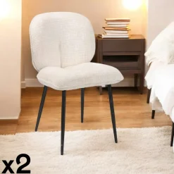 Chaises Capitonnées|Chaises Contemporaines|IENA Chaise cosy en tissu blanc (lot de 2)