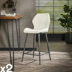 Univers Déco·Design Contemporain|GALWAY Chaise de bar blanche en bouclette avec repose-pieds (lot de 2)