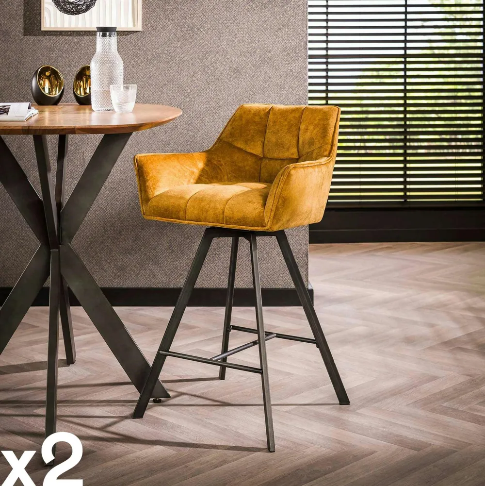 Univers Déco·Design Contemporain|Chaises Bouclettes|Melbourne Chaise de bar confortable en bouclette blanche avec fonction pivotante (lot de 2)