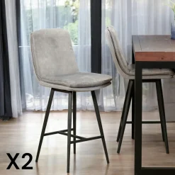 Tabourets De Bar En Velours|OKA Chaise de bar en velours bleu à double coussinage (lot de 2)