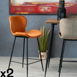Tabourets De Bar En Velours|Melbourne Chaise de bar en velours brique style moderne (lot de 2)