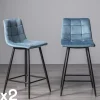 Tabourets De Bar En Velours|ALTA Chaise de bar en velours bleu motif carreaux (lot de 2)