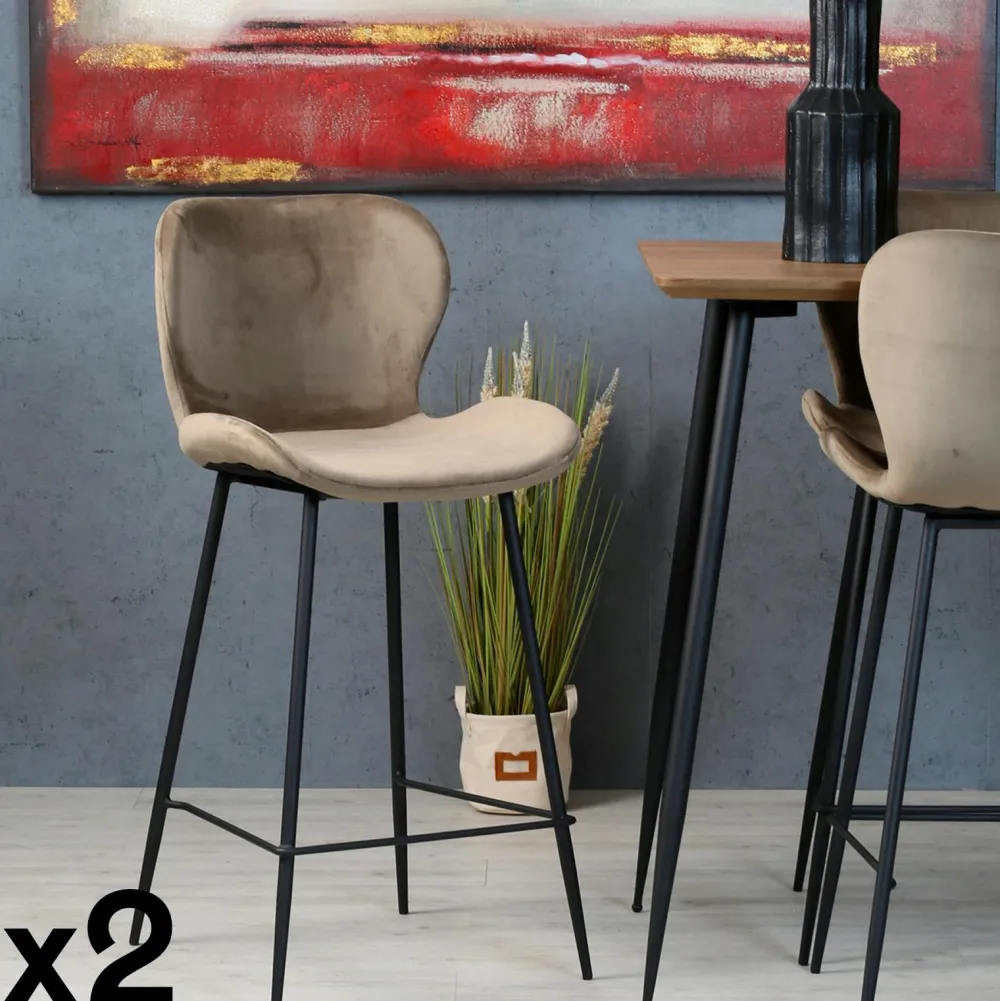 Univers Déco·Design Contemporain|Tabourets De Bar En Velours|Melbourne Chaise de bar en velours gris style moderne (lot de 2)