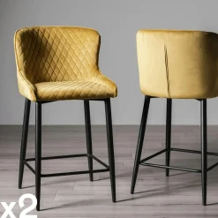 Univers Déco·Design Contemporain|Tabourets De Bar En Velours|Melbourne Chaise de bar en velours sable (lot de 2)