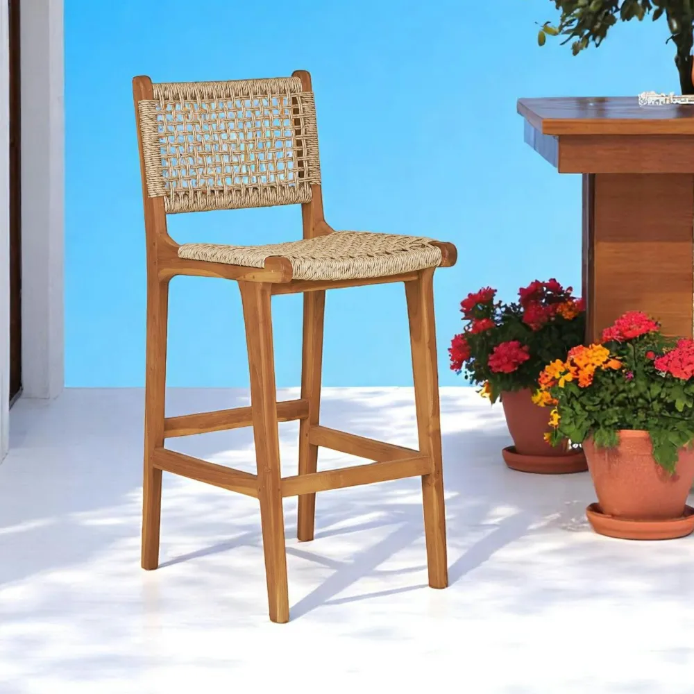 Chaises De Jardin|MENDOZA Chaise de bar jardin en teck et résine tressée