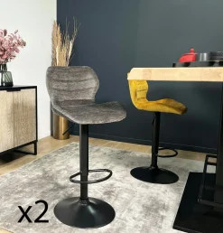 Tabourets De Bar En Velours|PALERME Chaise de bar moderne en velours doré réglable en hauteur (lot de 2)