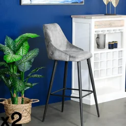 Univers Déco·Classique Chic|Tabourets De Bar En Velours|MALMOE Chaise de bar velours gris (lot de 2)