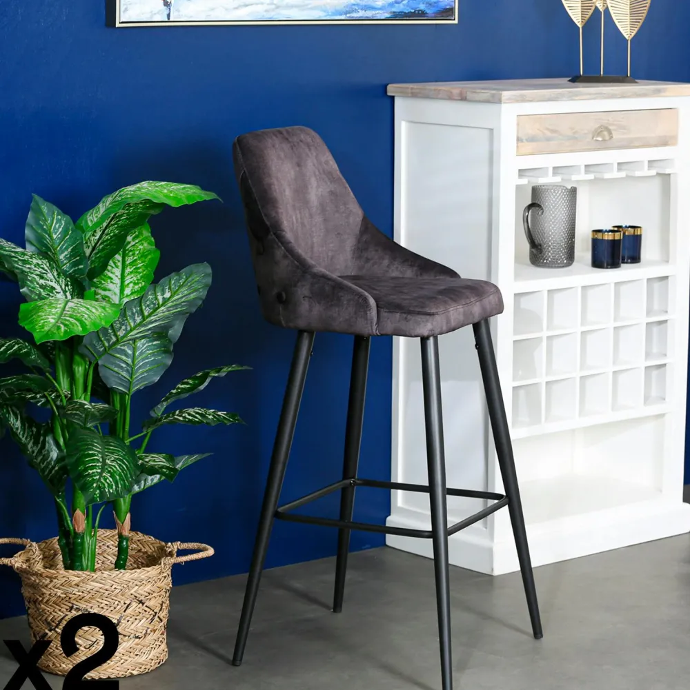Tabourets De Bar En Velours|MALMOE Chaise de bar velours havane (lot de 2)