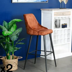 Tabourets De Bar En Velours|MALMOE Chaise de bar velours ocre (lot de 2)