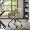 Chaises Avec Accoudoirs|Chaises Contemporaines|CREEK Chaise de bureau à roulettes en tissu sable chiné (lot de 2)