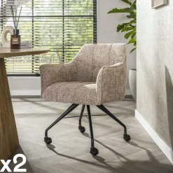 Meubles De Cuisine·Chaises|Meubles De Bureau·Fauteuils De Bureau|Melbourne Chaise de bureau à roulettes tissu sable (lot de 2)