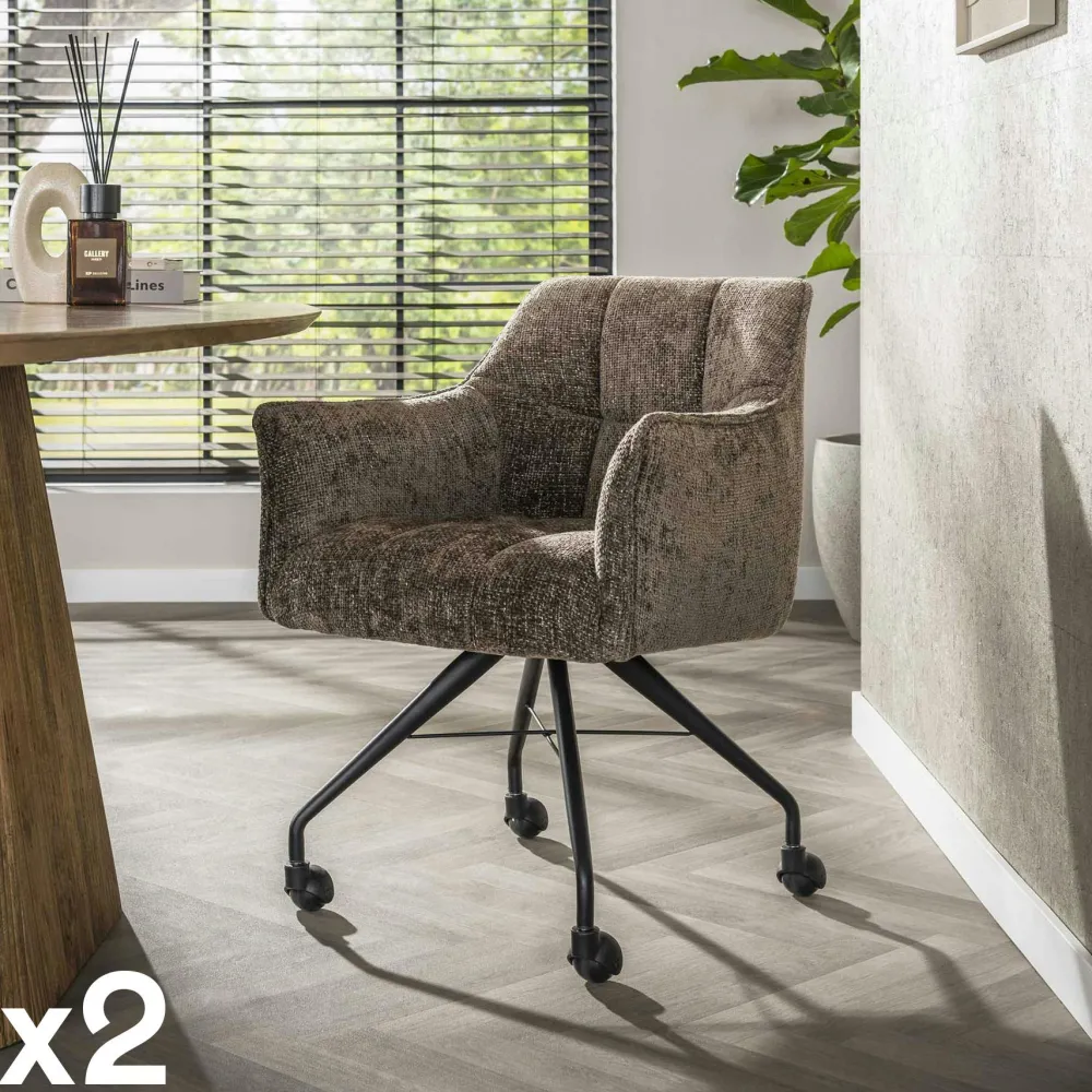 Meubles De Bureau·Fauteuils De Bureau|Chaises Capitonnées|Melbourne Chaise de bureau à roulettes tissu taupe (lot de 2)