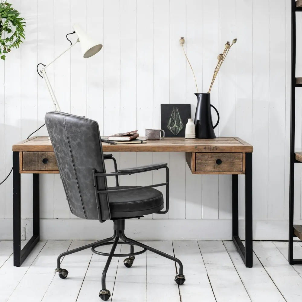 Univers Déco·Loft Industriel|Fauteuils Vintage|BRISBANE Chaise de bureau industrielle grise