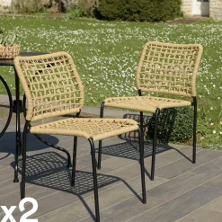 Chaises De Jardin|GIJON Chaise de jardin assise et dossier tressés couleur naturelle (lot de 2)