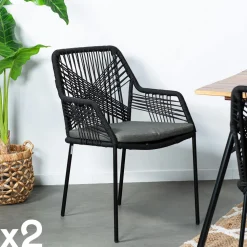 Chaises De Jardin|GIJON Chaise de jardin assise et dossier tressés couleur naturelle (lot de 2)