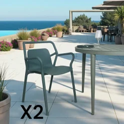 Chaises De Jardin|PINETO Chaise de jardin design bleue, empilable (lot de 2)