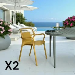 Chaises De Jardin|PINETO Chaise de jardin design bleue, empilable (lot de 2)