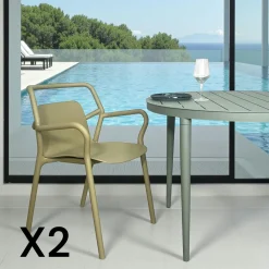 Chaises De Jardin|PINETO Chaise de jardin design kaki, empilable (lot de 2)