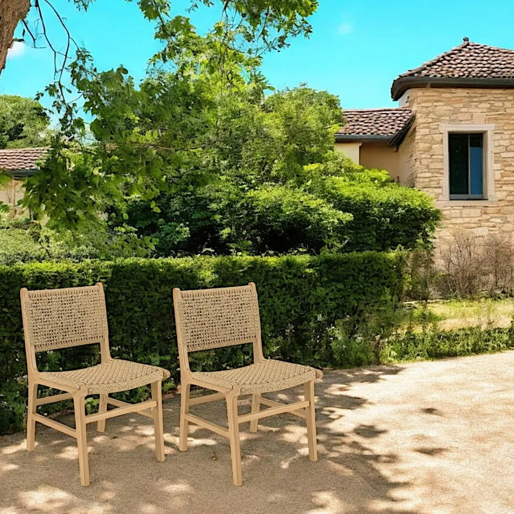 Chaises De Jardin|SUMMER Chaise de jardin en teck tressage couleur naturelle (lot de 2)