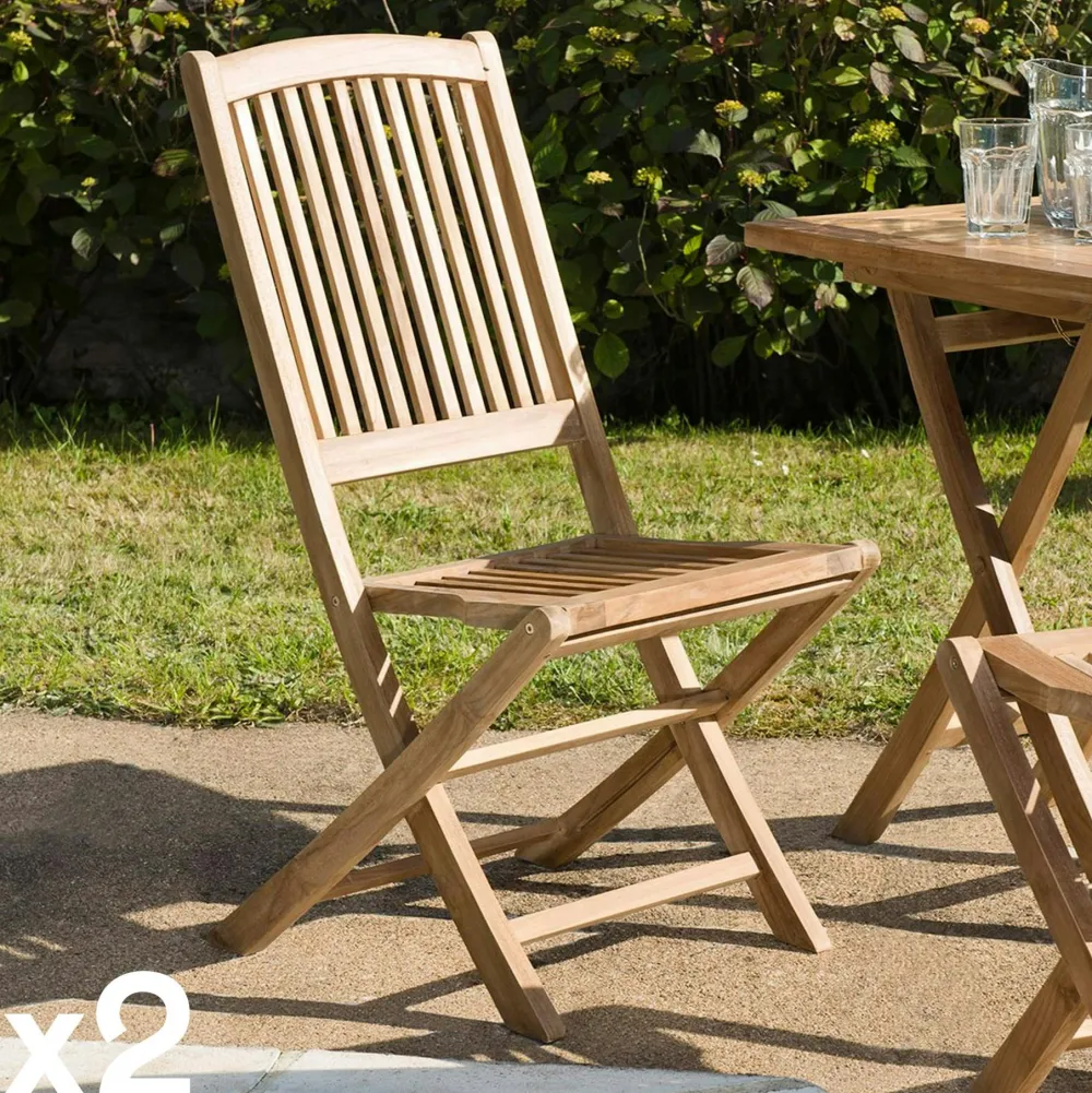 Chaises De Jardin|SUMMER Chaise de jardin en teck pliante (lot de 2)