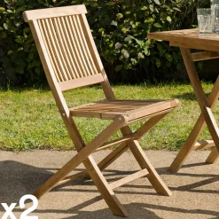 Chaises De Jardin|SUMMER Chaise de jardin en teck avec accoudoirs (lot de 2)