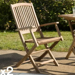 Chaises De Jardin|SUMMER Chaise de jardin en teck à bords droits (lot de 2)