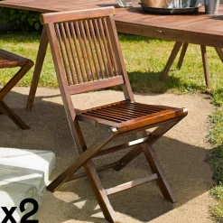 Chaises De Jardin|MACAO Chaise de jardin en teck massif huilé (lot de 2)