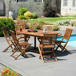 Chaises De Jardin|MACAO Chaise de jardin en teck massif huilé (lot de 2)