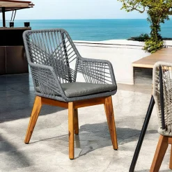 Chaises De Jardin|GRENADE Chaise de jardin grise en corde tressée et pieds bois FSC®