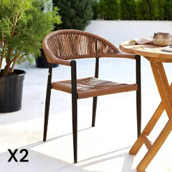 Chaises De Jardin|Meubles De Cuisine·Chaises|MENDOZA Chaise de jardin noire en résine tressée et aluminium (lot de 2)