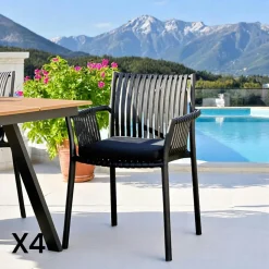 Chaises De Jardin|MENDOZA Chaise de jardin noire (lot de 4)