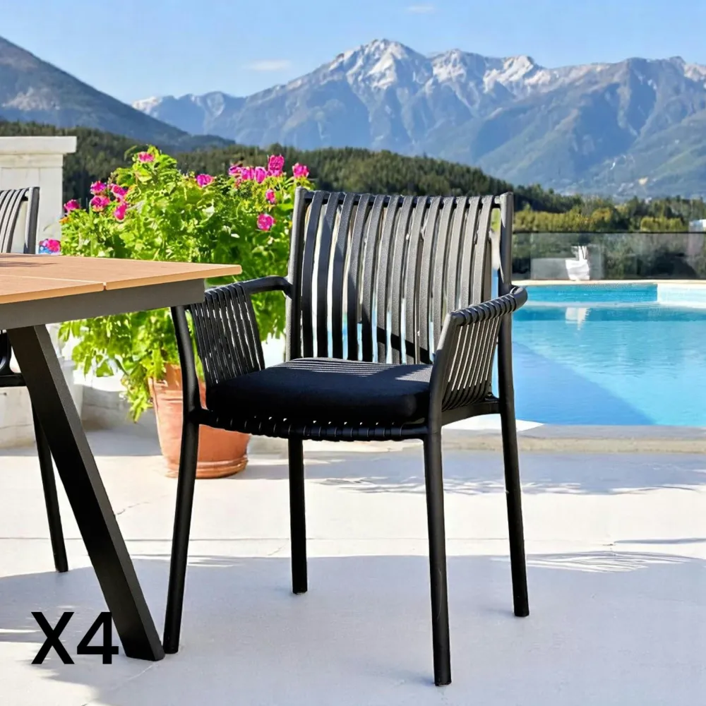 Chaises De Jardin|MENDOZA Chaise de jardin noire (lot de 4)