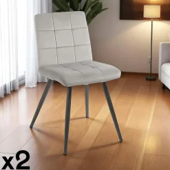 Chaises Contemporaines|Meubles De Cuisine·Chaises|TAJ Chaise de salle à manger beige sable en tissu côtelé (lot de 2)