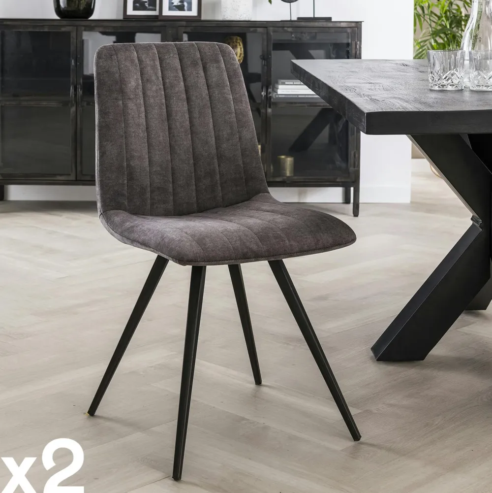 Meubles De Cuisine·Chaises|Chaises Velours|Java Chaise de salle à manger en velours gris (lot de 2)