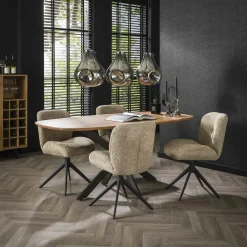 Chaises Contemporaines|Meubles De Cuisine·Chaises|TAJ Chaise de salle à manger en tissu côtelé crème (lot de 2)