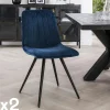 Meubles De Cuisine·Chaises|Chaises Velours|Java Chaise de salle à manger en velours bleu (lot de 2)
