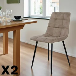 Meubles De Cuisine·Chaises|Chaises Velours|TARAZ Chaise de salle à manger noire motif damier (lot de 2)