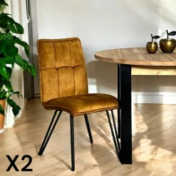 Chaises Velours|Chaises Contemporaines|MALMOE Chaise de salle à manger ocre avec pieds épingle (lot de 2)