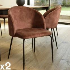 Chaises Capitonnées|Chaises Contemporaines|TIM Chaise de salle à manger velours acajou dossier rond (lot de 2)