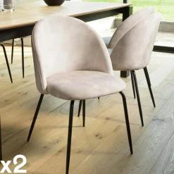 Chaises Capitonnées|Chaises Contemporaines|TIM Chaise de salle à manger velours acajou dossier rond (lot de 2)