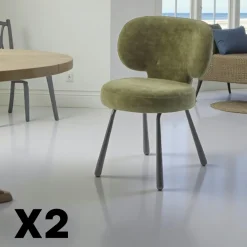 Meubles De Cuisine·Chaises|Chaises Contemporaines|LIGURIE Chaise de salle à manger verte, assise ronde (lot de 2)
