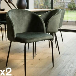 Chaises Capitonnées|Chaises Contemporaines|TIM Chaise de salle à manger velours beige dossier rond (lot de 2)